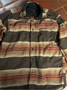 Pendleton Men's Brown & Cream Striped Wool Shirt Jacket